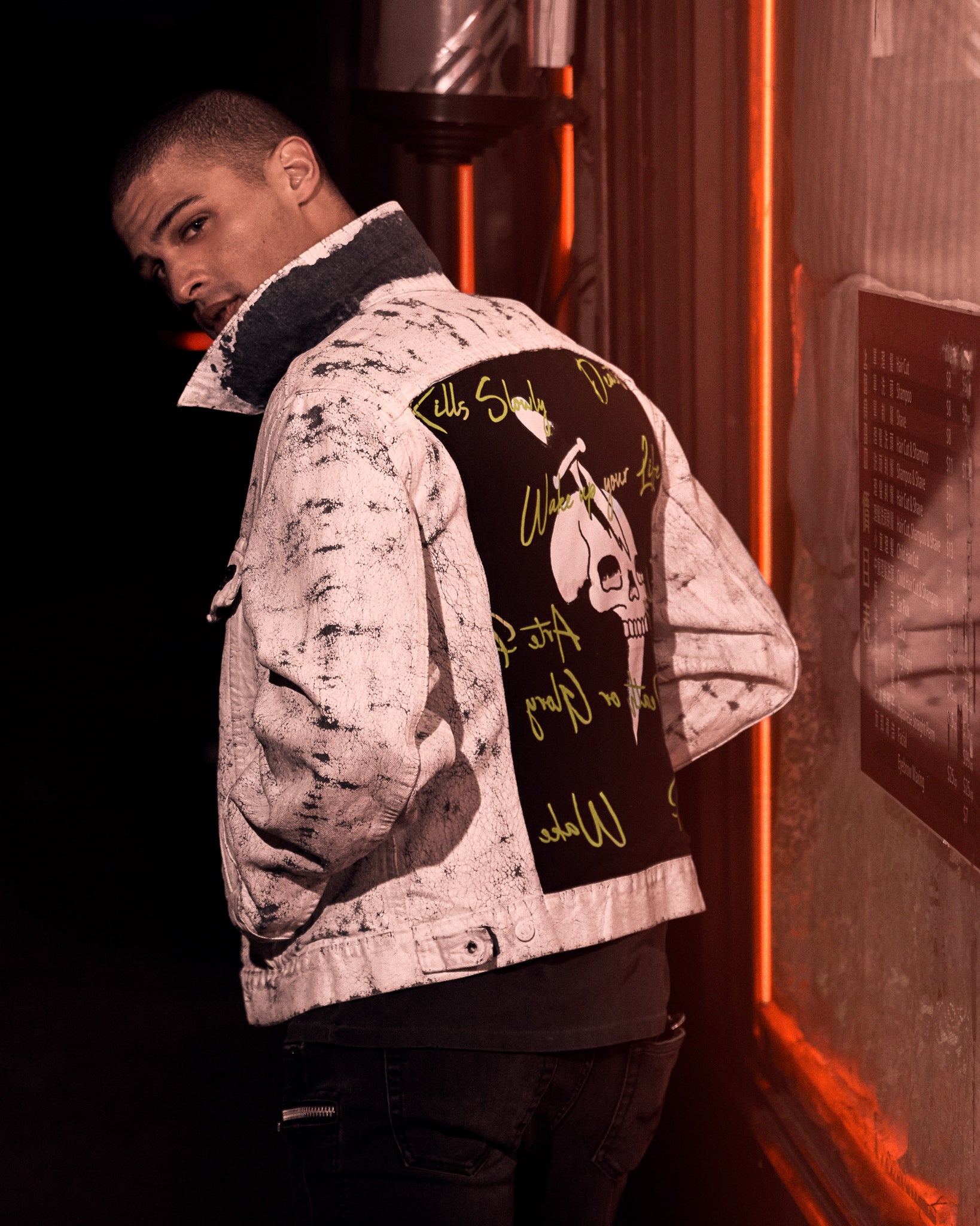 Skull Dagger Painted Denim Jacket - Image 3