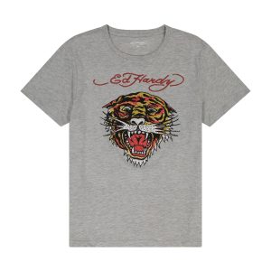 Rhinestone Tiger Tee - Heather Grey