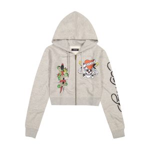 LKS Skull Zip Front Hoodie - Heather Grey