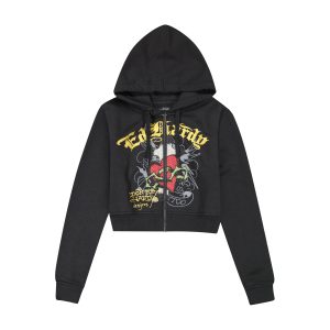 Sacred Heart Rhinestone Zip Front Hoodie